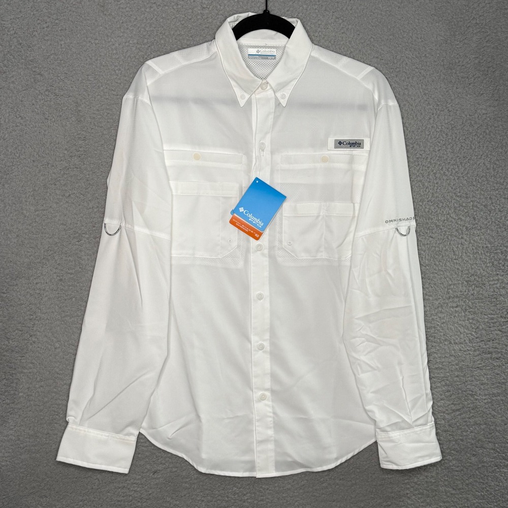 Columbia PFG Bahama II White Long Sleeve Fishing Shirt XS UPF 40 Sun Protection